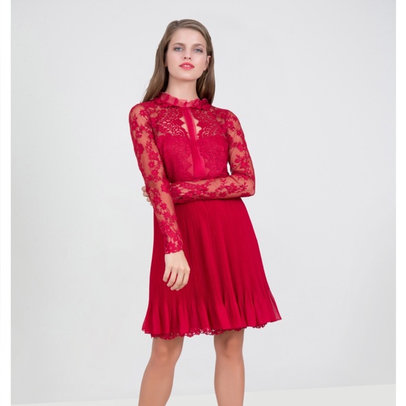 Marchesa Notte Red Lace Dress 0 - Picture 1 of 11